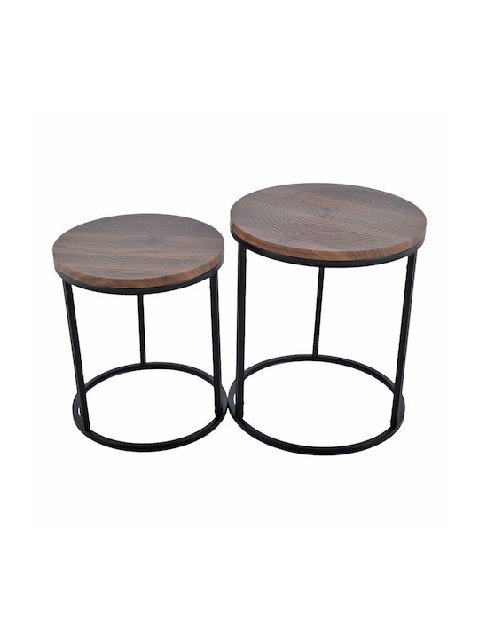 Round Side Coffee Table Made of Solid Black Wood W40xL40xH45cm