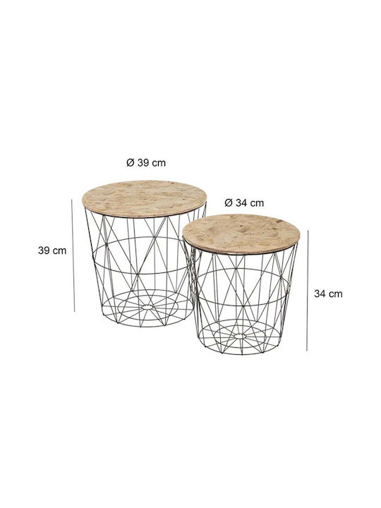 Round Metal Side Table Black Set of 2 M39xL39xH39 cm