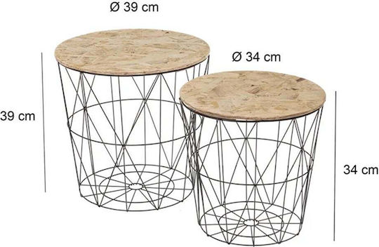 Round Metal Side Table Black Set of 2 M39xL39xH39 cm