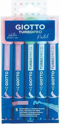 Giotto Turbo Soft Brush Zeichenmarker Doppelseitig Set 5Stück