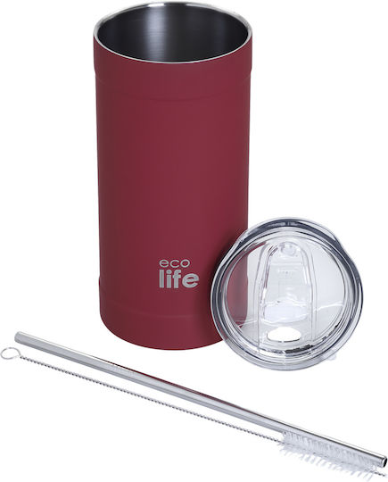 Ecolife Glass Thermos Bottle Stainless Steel / Aluminum / Plastic BPA Free 500ml Chili Pepper With Straw