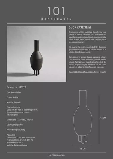 101 Copenhagen Ceramic Brown Vase 15x43cm
