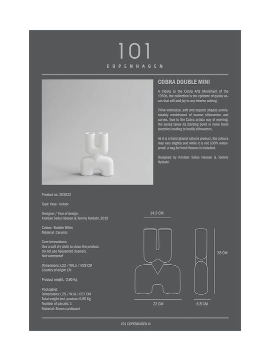 101 Copenhagen Decorative Vase White 22x6.5x28cm