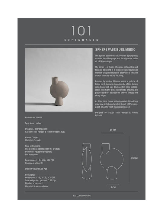 101 Copenhagen Decorative Vase Sphere Bubl Brown 18x26x26cm