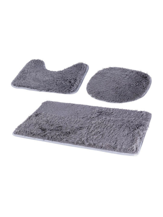 Vilde Antiderapant Set Covorașe de Baie Toaletă 569702 Gri 3buc