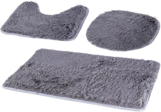 Vilde Rutschfest Set Badematten Synthetisch,Polyester/Cotton/Leather Toilette 569702 Grey 3Stück