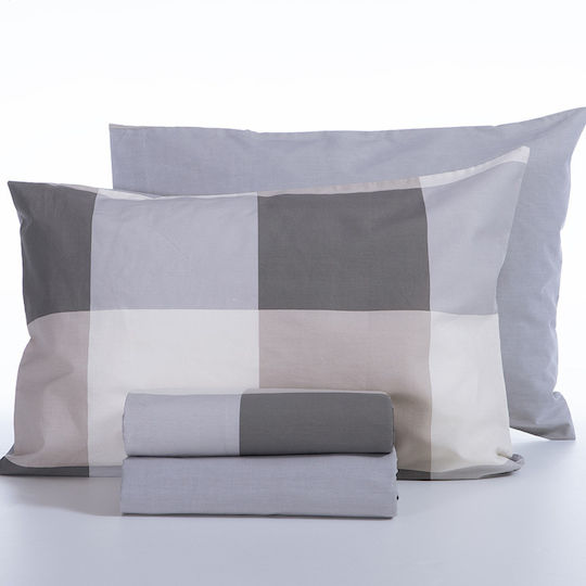 Nef-Nef Homeware Bettwäsche-Set Überdoppel mit Gummiband 160x200+35cm. Casual Check Gray 4Stück