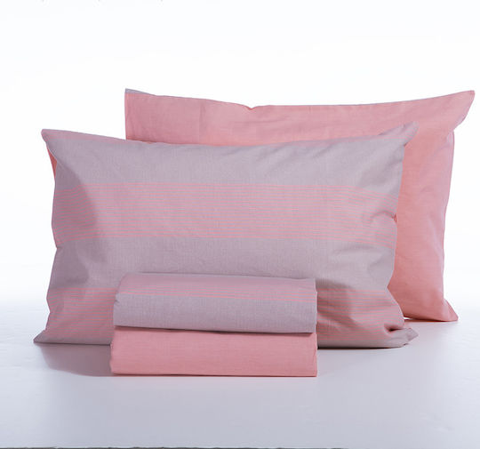 Nef-Nef Homeware Casual Check Σετ Σεντόνια Μονά με Λάστιχο 100x200+35εκ. Ροδακινί (3τμχ)