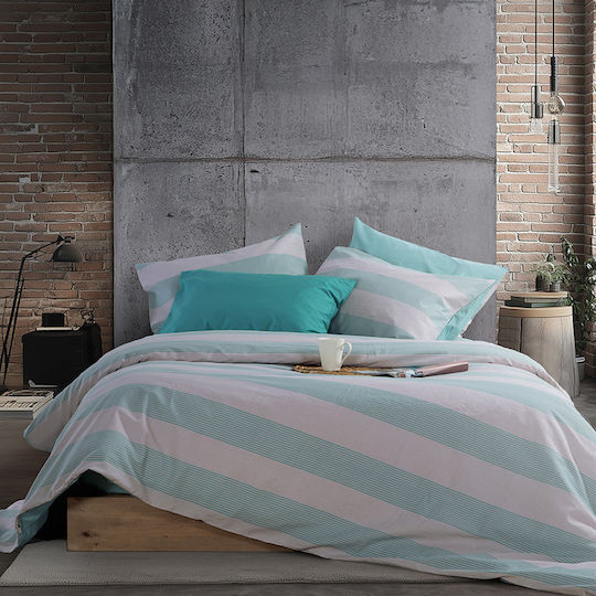 Nef-Nef Homeware Bettwäsche-Set Überdoppel 240x270cm. Stripe Petrol 4Stück