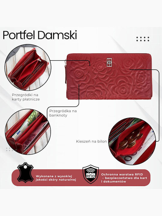 Mare Din piele Portofel de damă Clasice cu RFID Roșu