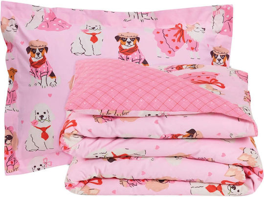Das Home Σετ Σεντόνια Μονά Βαμβακερά Fashion Dog Pink 170x260cm 3τμχ