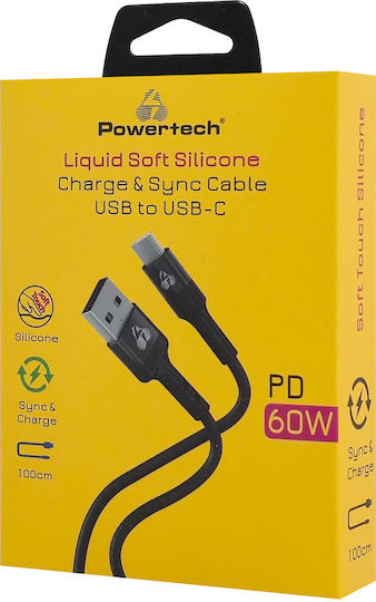 Powertech USB 2.0 Cable USB-C Male - USB-A 60W PD Black 1m PTR-0161