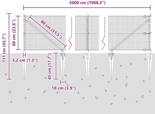 vidaXL Wire Fencing Set Gray 0.6x50m