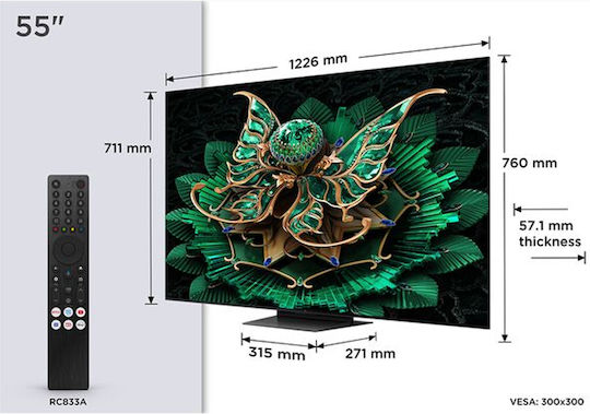 TCL Smart Τηλεόραση 55" 4K UHD Mini LED C7K HDR (2025) 55C7K