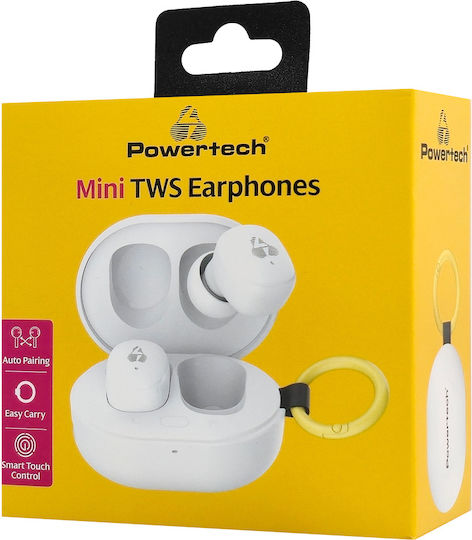 Powertech PT-1393 In-ear Bluetooth Handsfree Ακουστικά με Αντοχή στον Ιδρώτα και Θήκη Φόρτισης Λευκά