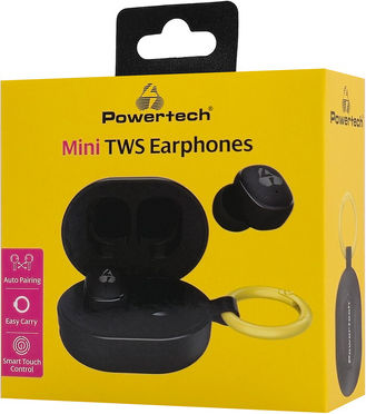 Powertech PT-1392 In-Ear Bluetooth-Freisprecheinrichtung Kopfhörer mit Schweißresistenz und Ladeetui Schwarz