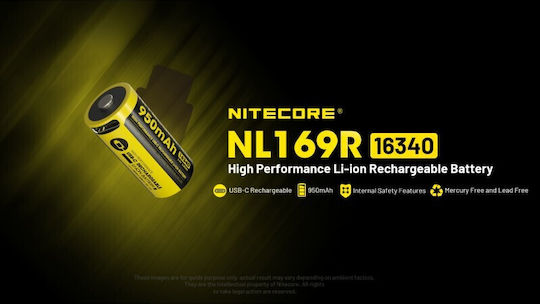 NiteCore Usb-c Rechargable Battery RCR123A Li-ion 950mAh 3.6V 1pcs