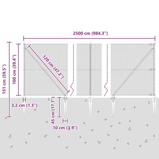 vidaXL Zaunpfahl für den Garten aus Kunststoff 100cm 1Stück Gray