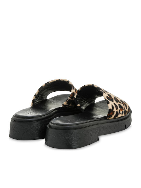 Leather Women's Flat Sandals Flatforms LEOPARD PONY