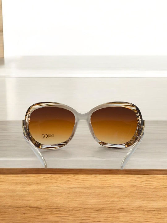 Dasoon Vision Women's Sunglasses with White Frame and Brown Lens