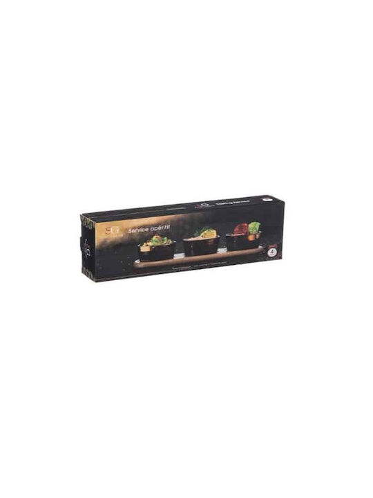 Secret de Gourmet Porcelain Dessert Divided Serving Tray with 3 Slots Black Ø8.8cmxY5.6cm 32x10.5x5.6cm