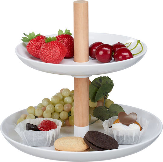 Relaxdays Fruit Bowl Wooden 2 Levels White 19x17cm