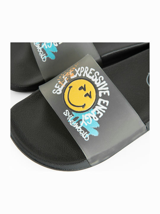 Șlapi pentru copii Negre Smiley World