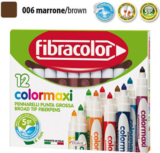 Fibracolor Colormaxi Maro Lavabili Markere de Desen 6mm Set 12buc