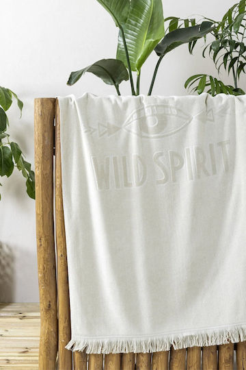 Nima Jacquard Cotton Ecru with Fringes Beach Towel 160x90cm