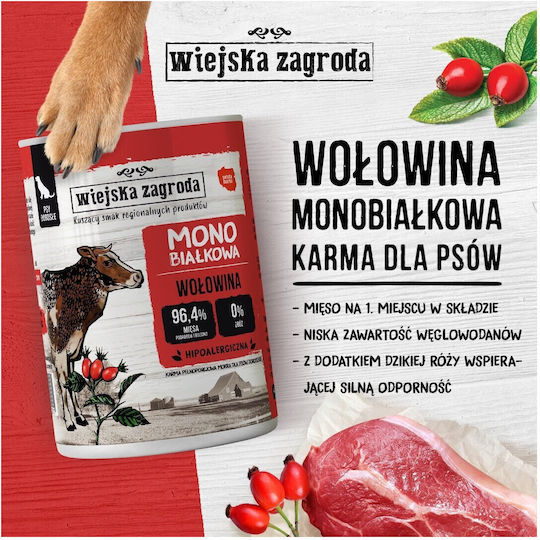 Wiejska Zagroda Wet Food Dogs in Cans with Beef, Turkey and Lamb Grain-Free 800gr