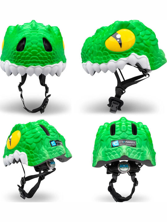 Crazy Safety Crocodile Kids' Helmet for City Bike Green with LED Light