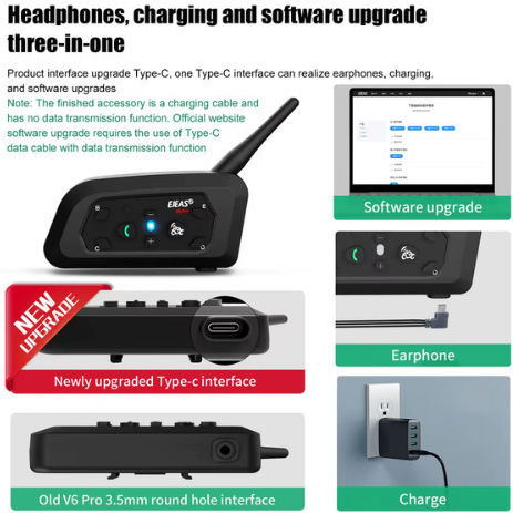 EJEAS V6 Pro Plus Dual Intercom for Riding Helmet with Bluetooth