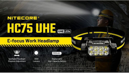 NiteCore Rechargeable Headlamp LED with Maximum Brightness 3000lm Hc75 Uhe White