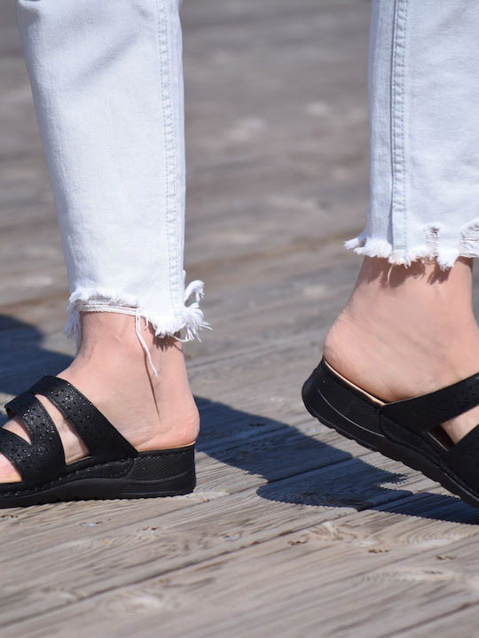 Leather Women's Flat Sandals Anatomic in Black Color