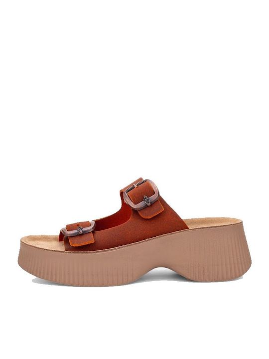 Δερμάτινα Γυναικεία Ανατομικά Σανδάλια Flatforms Πορτοκαλί S2100