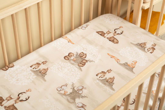 Sensillo Baby Sheet Crib Cotton Fitted Beige 60x120cm