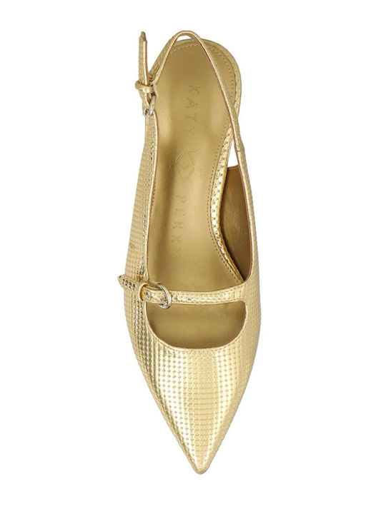 Synthetic Leather Gold Low Heels