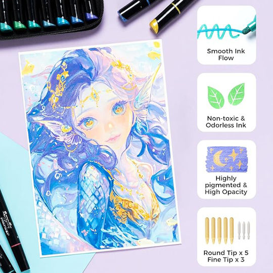 Ohuhu Kakaako Drawing Markers with Double Tip Set 30 Colours