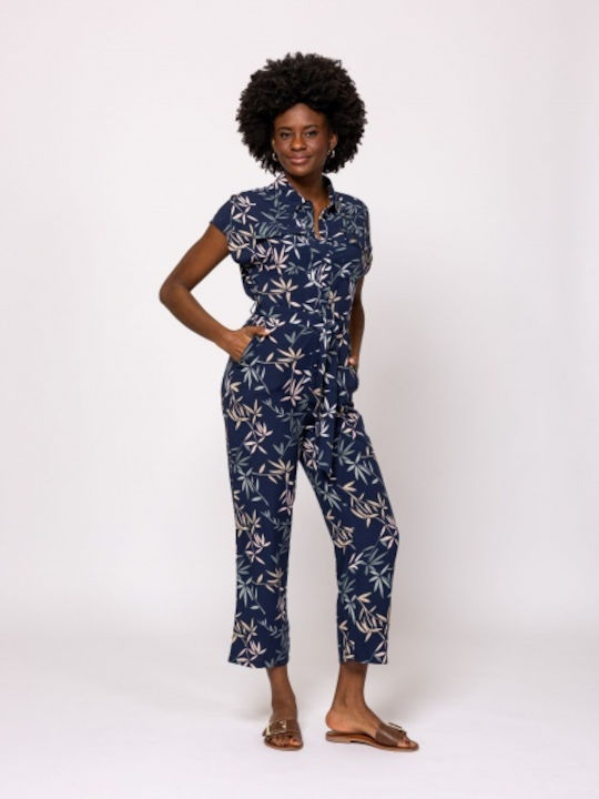 Damen Stoff Capri Hose Blau