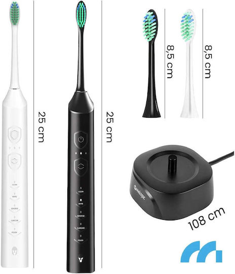 Set 2 Periuțe de dinți electrice Maltec Toothie X2in1 6 capete incluse 5 programe diferite 45.000 vibrații pe minut Alb Negru
