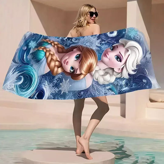 Frozen Elsa & Anna Dark Blue Beach Towel