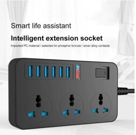 Bandă de alimentare 3 Prize cu 6 USB-A, Comutator și Cablu 1.6m