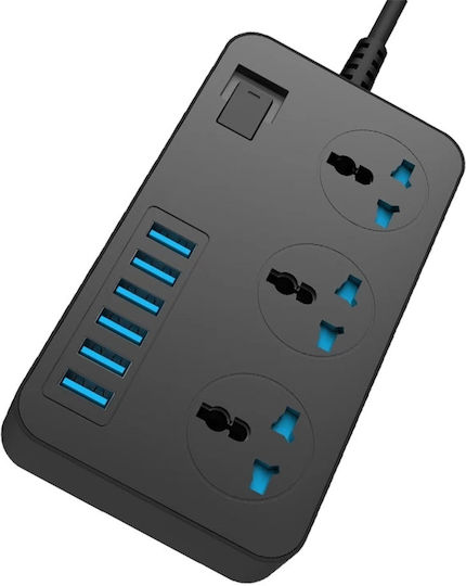Bandă de alimentare 3 Prize cu 6 USB-A, Comutator și Cablu 1.6m