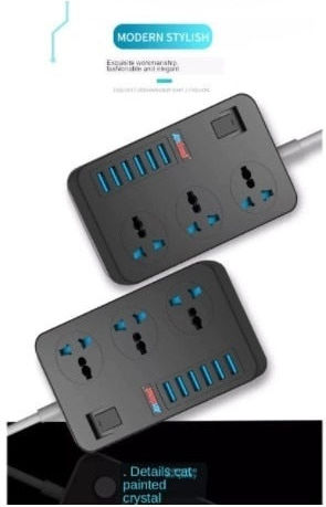 Bandă de alimentare 3 Prize cu 6 USB-A, Comutator și Cablu 1.6m
