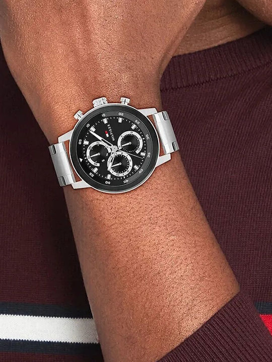 Tommy Hilfiger Rocky Ανδρικό Ρολόι Χρονογράφος Μπαταρίας με Ασημί Μεταλλικό Μπρασελέ