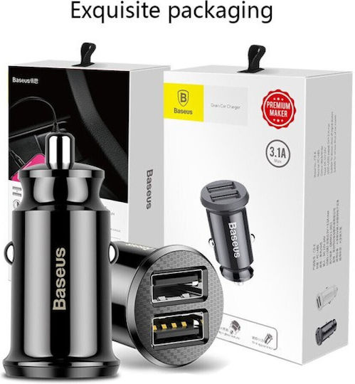 Baseus Auto-Ladegerät 10W 3.1A mit Anschlüssen: 2xUSB Schwarz Farbe