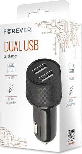 Forever Încărcător Auto 2.4A Încărcare Rapidă cu Porturi: 2xUSB Negru Culoare