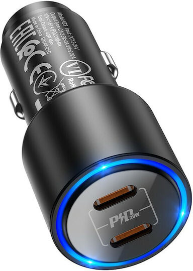 Hoco Nz3 Φορτιστής Αυτοκινήτου 20W Γρήγορης Φόρτισης με Θύρες: 2xType-C Μαύρο Χρώμα