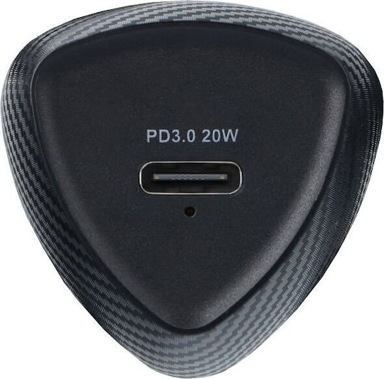 Forcell Handy-Autoladegerät 20W 3A mit einer Buchse 1xType-C zusammen mit Kabeltyp Type-C Schwarz Farbe