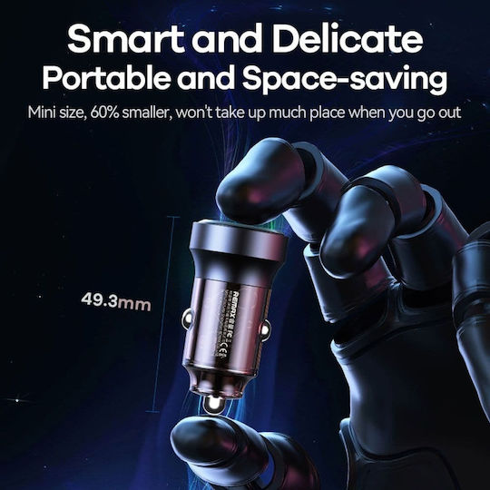 Remax Car Charger 30W Fast Charging with Ports: 1xUSB 1xType-C